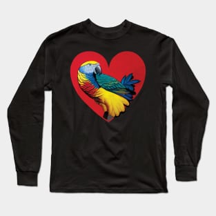 Colourful Parrot In a Heart Shape. Valentines Bird Long Sleeve T-Shirt